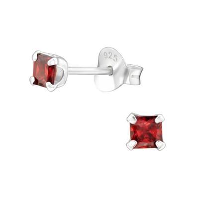 Aramat Jewels | Oorbellen | Rode Zirkonia Vierkante Zilveren Oorbellen 3mm | | | |3mm | Zilver | Kinderen, Volwassenen | Verkleurd niet