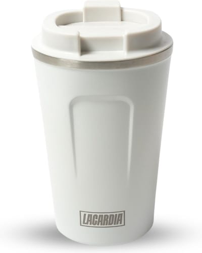 LaCardia Koffiebeker To Go - 380 ml Thermosbeker en Theebeker - RVS Warmhoudbeker en reisbeker met deksel - Herbruikbare travel mug - Wit