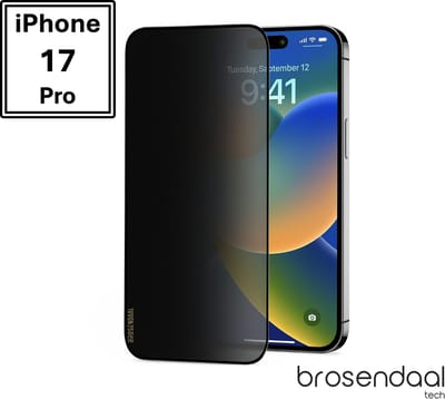 Brosendaal Privacy Screenprotector geschikt voor iPhone 17 Pro – Mat Privacy Glass – Anti Reflectie – Kras- en Valbestendig