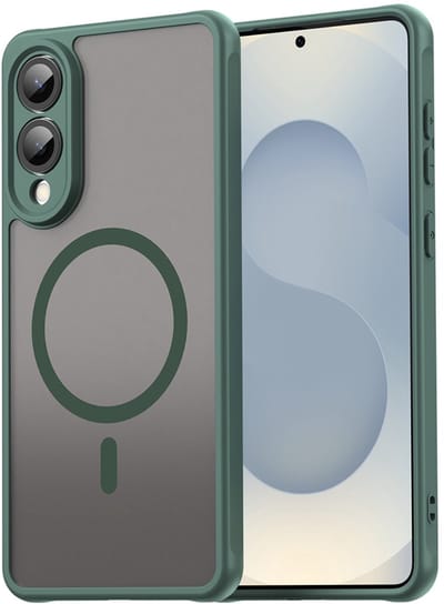 MobyDefend Hoesje - Geschikt voor Samsung Galaxy S25 Edge - Case Geschikt voor MagSafe - Mat Transparant Met Gekleurde Rand - Groen