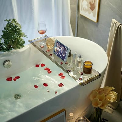 Bad Caddy Tray - Bad Tafel - Luxe Ontspanning - Gouden Handgrepen - 80 cm Lengte - Zwart