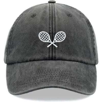 1 Stuk Tennis Rackets Gekruist Retro Gewassen Baseballpetten Voor Mannen, Buiten Vrijetijd Unisex Verstelbare Driver Pet Voor Vakantie Festival Adjustable black