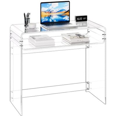 VEVOR Acryl Bureau, 2-Laags Transparante Entreetafel met Plank, Modern Rechthoekig Computerbureau, Dik Bureau voor Slaapkamer, Kantoor, Woonkamer, 40 X 85 X 75 cm