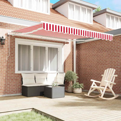 vidaXL - Uitschuifbare - luifel - Rood - en - Wit - 300 - x - 250 - cm - Stof - en - Aluminium