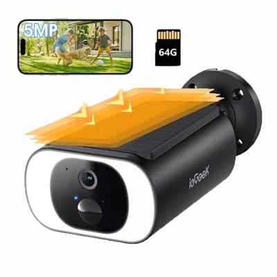 ieGeek S1 Pro Solar Camera - Draadloze Beveiligingscamera voor Buiten - Buiten Camera met Zonnepaneel - Bewakingscamera voor Buiten - Inclusief 64GB Kaart - Beveiligingscamera Buiten - 5MP Ultra HD - Met Wifi en App - Zwart