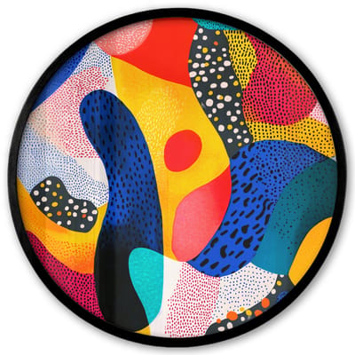 Poster in lijst Rond - Fotolijst 40x40 cm - Posters - Vormen - Abstract - Stippels - Blauw - Ronde posterlijst zwart - Decoratie - Wanddecoratie woonkamer - Muurdecoratie slaapkamer