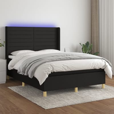 vidaXL - Boxspring - met - matras - en - LED - stof - zwart - 140x190 - cm