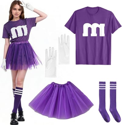 Vrouwelijk Carnaval Kostuum T-Shirt met Print, Tutu, Gestreepte Sokken en Handschoenen voor Feestelijke Thema Party