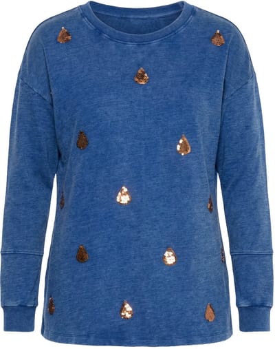 Angel of Style - Dames - Sweatshirt Loose Fit jeanslook koperkleurige pailletten - Blauw denim - Maat 56