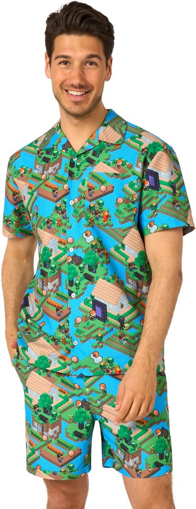 OppoSuits Minecraft Heren Summer Set - Shirt en Short - Zomer Outfit - Volwassenen - Mannen - Festival - Groen - Maat XXL