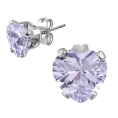 Aramat Jewels | Oorbellen | Stalen Hartjes Oorstekers Zirkonia – Diverse Kleuren & Maten 316L RVS | Zilverkleur / 5 mm / Lila | | | Staal | Kinderen, Volwassenen | Verkleurd niet