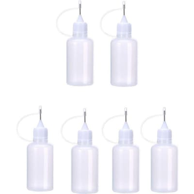 Lot de 6 flacons de colle à pointe aiguille de 30 ml pour bricolage, outil de quilling, bouteille à aiguille, applicateur white