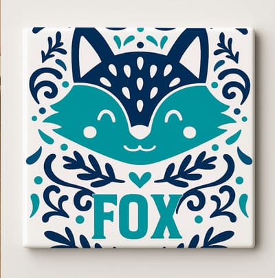 Fox Schattige Dier Keramische Tegel 15x15cm – Scandinavisch Volkskunst Ontwerp – Leuke Muurdecoratie voor Kinderkamer, Babykamer of Woondecoratie