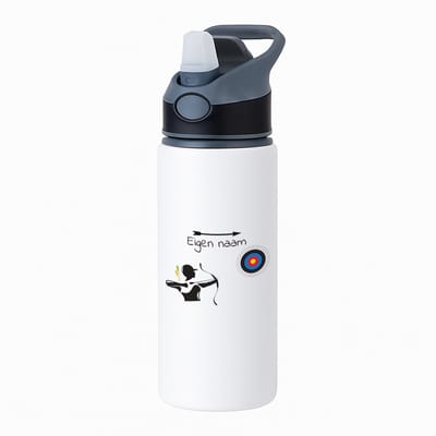 Hacebo® - Boogschieten met eigen naam - waterfles met rietje zwart - Sport - Boogschieters - Cadeau - Verjaardag - Geschenk - Gepersonaliseerde Jongens en meisjes - water fles - 650ML