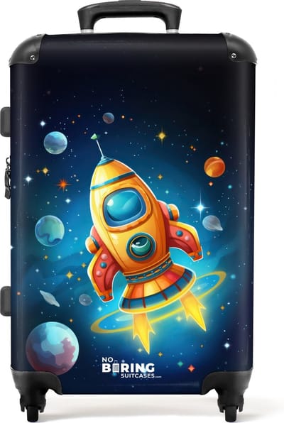 NoBoringSuitcases.com® - Kinderkoffer jongen - Kindertrolley jongens - Raket in de ruimte - Koffer kind groot - Rolkoffer lichtgewicht - Reiskoffer met 4 wielen - Grote trolley XL - 20 kg bagage