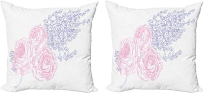 ABAKUHAUS Vintage Rose Decoratieve Kussenhoes, Set van 2, Modern Accent, Dubbelzijdige Digitale Print, 45x45 cm, Babyroze Licht Hemelsblauw