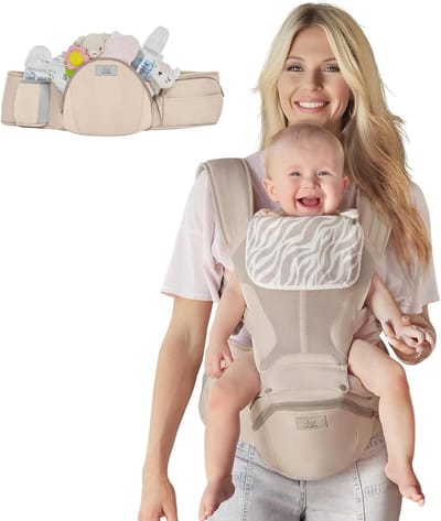 Baby Draagzak - Babyhouder Peuter - Baby Vervoeren - 6-in-1 Draagposities - 7-50 Lbs - Kaki