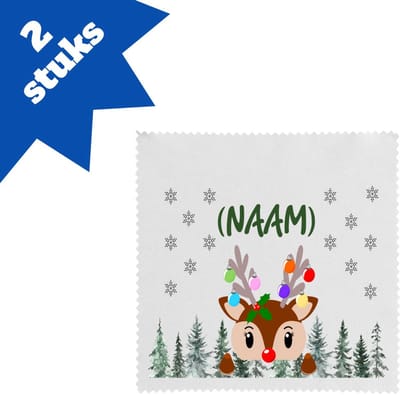 Akyol - kerst rendier met eigen naam brillendoekjes - Kerstmis - kerst beker - winter - kerst - christmas - kerst cadeau - 17,8 bij 17,8 cm - 2 stuks