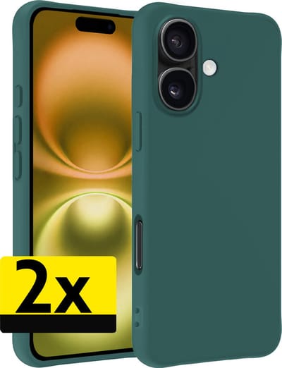 Hoesje - 2 Stuks - Geschikt voor Apple iPhone 16 - Sterk & Shockproof - Case Siliconen - Back Cover - Telefoon Hoes - Telefoonhoesjes - Donkergroen