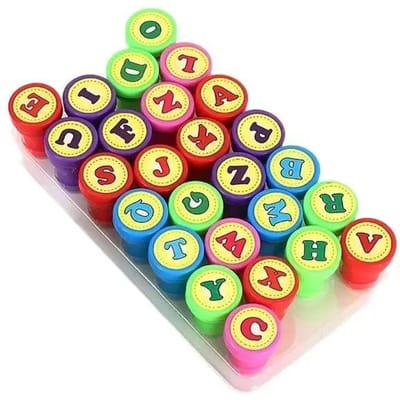 Jeu de 26 tampons ronds Lettres de l'alphabet dessin animé Tampon encreur automatique Chiffres pour l'arithmétique des enfants Bricolage Scrapbooking Aide à l'enseignement