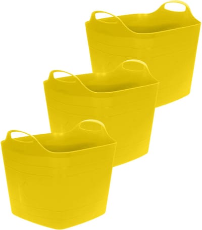 Excellent Houseware Flexibele emmer - 3x - geel - 15 liter - kunststof - vierkant - 30 x 29 cm