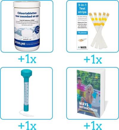 Zwembad Onderhoudspakket - Onderhoud Zwembad - bevat Chloor - Testrips - Thermometer en Zwembadgids (4-delig)