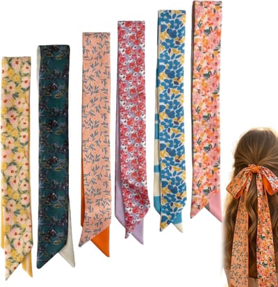 SnelShoppen - Set van 6 Zijden Sjaals voor Vrouwen - Veelzijdige Boho Satijnen Sjaals in 6 Kleuren - 90x5 cm voor Haar, Nek, Pols en Tas - Perfect voo