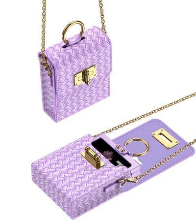 Casemania Telefoontasje Geschikt voor de Samsung Galaxy Z Flip Series (7/6/5/4/3) - Bright Lila - Luxe Kunstlederen Tasje met Gevlochten Uitrstaling - Beschermingtas met Pasjeshouder en Crossbody Lanyard