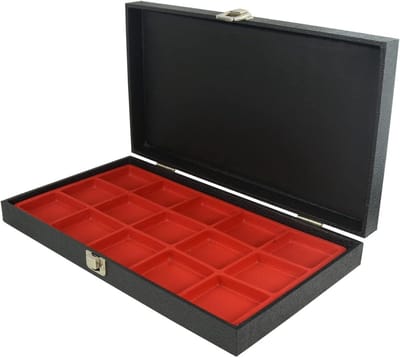 Houten Display Koffer - Juwelendoos Lade - Sieraden Presenteren - Met 15 Vakken - 375mm x 211mm x 57mm - Zwart
