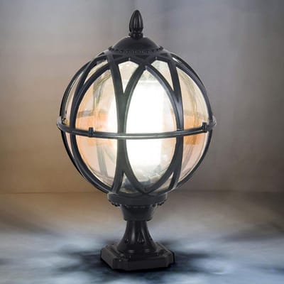 Pijler Lantaarn - Buitenlamp Bolvormig - Tuin Decoratie - Antiek Design - 32cm Hoog - Zwart