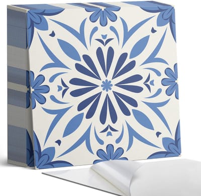 Coloray Plaktegels - Bloemenpatroon op de achtergrond Zelfklevende Tegels - 20 cm x 20 cm - Blauw Plaktegels - 20 stuks - Vierkant PVC Tegels - Plaktegels Badkamer - Plaktegels Vloer - Vinyltegels Vloer Zelfklevend - Wandtegel Zelfklevend
