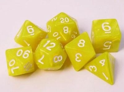 Polydice set 7 stuks - Polyhedral dobbelstenen set  | dungeons and dragons dnd dice| D&D  Pathfinder RPG | Geel gemarmerd