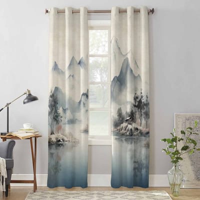 Landschapsboom Aquarel Raamgordijnen voor Woonkamer Luxe Slaapkamergordijn Keuken Jaloezieën Draperieën Gordijnen 135W x 60H(cm) x1 gray
