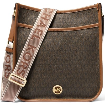 Michael Kors Leather Messenger Bag With Logo Strap In Brown Print Taglia: OS | Borse a tracolla Outlet | Donna | Marrone