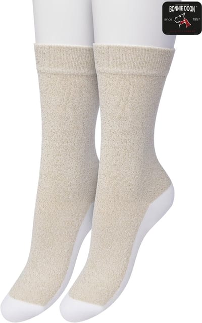 Bonnie Doon Set Katoenen Glitter Sokken Dames Wit maat 36/42 - Set met 2 paar Sokken - Glitter Subtiel - Katoen met zachte Lurex - Zachte Sokken - Gladde Naden - Perfecte Pasform - 2 pack - Multipack - Wit - OL05113802.103