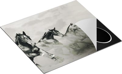 Chefcare Inductie Beschermer Vier Paarden naast Elkaar - Zwart Wit - 60x50 cm - Afdekplaat Inductie - Kookplaat Beschermer - Inductie Mat