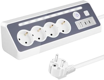 Hoekstopcontact met USB - Meervoudig stekkerblok - Meerdere apparaten opladen - Met aan/uit schakelaar - 4 stopcontacten - Wit