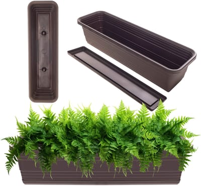 KADAX Wamat, set met onderzetter, met of zonder bloembakhouders, van kunststof, plantenbak, balustrade, bloempot (mokka, 60 cm)