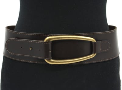 Dames afhangceintuur bruin met koper gesp - 7 cm breed - Leer - Brede riem - Casual - Maat 95