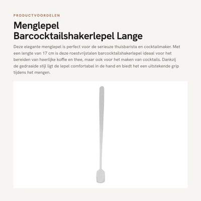 Dailygoods- Menglepel roestvrij staal - Barlepel - Cocktailshakerlepel - Lange steel - Gedraaide lepel - 17 cm