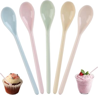 Set van 5 Kleurrijke Plastic Lepels met Lange Handgreep voor Dranken, IJs en Yoghurt