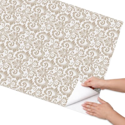 Coloray Meubel Wrap Folie - Beige Meubelfolie - 75x150 cm - Plakfolie Meubels Klassiek patroon - Decoratiefolie Zelfklevend - Klassiek Meubelfolie - Meubelfolie Zelfklevend - Badkamer decoratie - Achtergronden en patronen