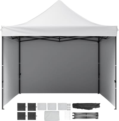 Pop-Up Overkapping 304,8x304,8x320cm - Tuintent in hoogte verstelbaar - 500D PU zilveren stof - Paviljoen voor 6-8 personen met opbergtas-Wit