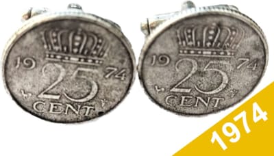 Manchetknopen Kwartje 1974 Verzilverd - Uniek en Stijlvol Sieraad met Jaartal - Cadeau Geboortejaar - Alle Jaartallen Beschikbaar - Doorsnede 1,8 cm