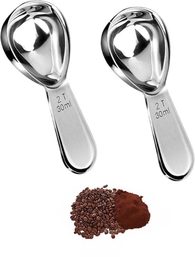 2-stuks koffielepelverpakking -Koffielepel van roestvrij staal -30 ml koffielepel -Maatlepel met korte steel -lepel maatlepel -Geschikt voor het malen van koffie, theebladeren, eiwitpoeder, suiker en havermout - zilver