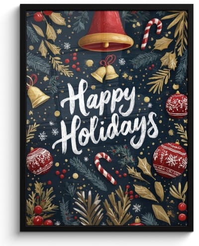 Poster in lijst - Fotolijst 60x80 cm - Posters - Feestelijk - Kerstgroet - Kleurrijk - Posterlijst zwart - Decoratie - Wanddecoratie woonkamer - Muurdecoratie slaapkamer - Kerstversiering - Kerstdecoratie voor binnen - Kerstmis