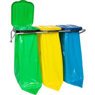 GSG24 - Afvalzak Houder - Drie Kleuren Deksel - 120L - Robuuste Muurmontage - Snelle Zakwisseling