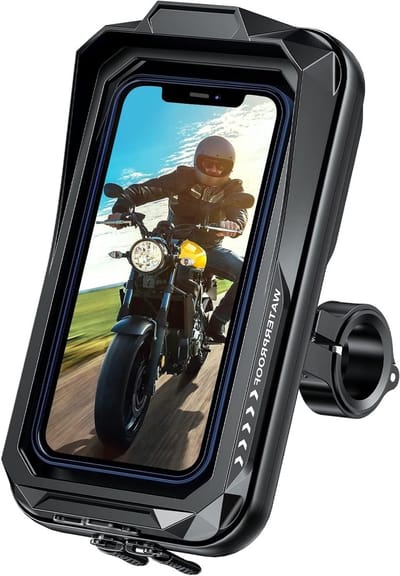 Waterdichte Smartphone Houder voor Motoren, 360° Draaibaar, Antischok, Zonnevisier en Spiegelaanpassing