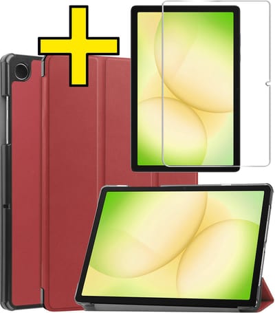 Hoes - Geschikt voor Samsung Galaxy Tab A11 Plus - Met Screenprotector - Trifold Bookcase - Hard Cover - Hardcover Book Case - Tablet Hoesje - Donkerrood