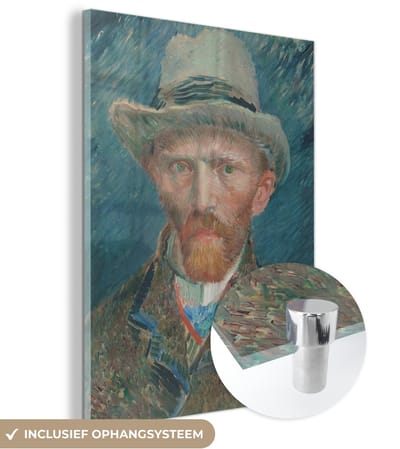® Glasschilderij 120x160 cm - Schilderij acrylglas - Zelfportret 1887 - Schilderij van Vincent van Gogh - Foto op glas - Muurdecoratie woonkamer - Wanddecoratie slaapkamer - Schilderijen